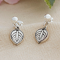 Sterling silver dangle earrings, 'Luscious Leaf' - Leaf-Themed Taxco Silver Dangle Earrings from Mexico