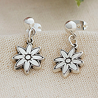 Sterling silver dangle earrings, 'Floral Finesse' - Flower-Themed Taxco Silver Dangle Earrings from Mexico