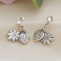 Sterling silver dangle earrings, 'Spring Swing' - Spring-Themed Sterling Silver Dangle Earrings from Mexico