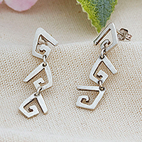 Sterling silver dangle earrings, 'Greca Majesty' - High-Polished Greca-Themed Sterling Silver Dangle Earrings