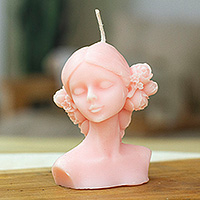 Wax candle, 'Burning Muse in Pink' - Handcrafted Classic Muse-Shaped Wax Candle in Pink