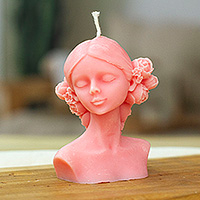 Wax candle, 'Burning Muse in Blush' - Handcrafted Classic Muse-Shaped Wax Candle in Blush Pink