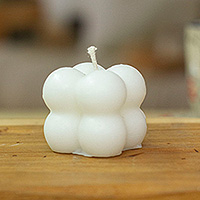 Wax candle, 'Quiet Bubbles' - Minimalist Bubble-Shaped White Wax Candle from Mexico