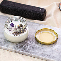 Wax and quartz candle, 'Nature's Iris' - Handcrafted Wax and Iris Quartz Candle with Glass Jar