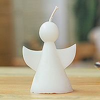 Wax candle, 'Angelic Flames' - Semi-Abstract Angel-Shaped White Paraffin Wax Candle