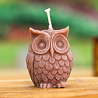 Wax candle, 'Sage Owl' - Owl-Shaped Brown Paraffin Wax Candle Handcrafted in Mexico