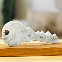 Marble key rack, 'King of Keys' - Minimalist Key-Shaped Hand-Carved White Marble Key Rack