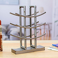 Recycled iron wine rack, 'Avant-Garde' - Minimalist Eco-Friendly Upcycled Iron Wine Rack from Mexico