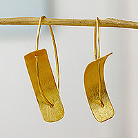 Gold-plated half-hoop earrings, 'Implications' - Polished Modern Abstract 24k Gold-Plated Half-Hoop Earrings