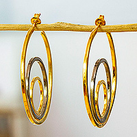 Gold-plated half-hoop earrings, 'New Sun' - Polished Modern 24k Gold-Plated Half-Hoop Earrings