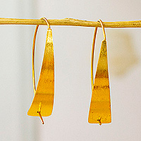 Gold-plated hoop earrings, 'Essentiality' - Polished Semi-Abstract Modern 24k Gold-Plated Hoop Earrings