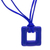 Art glass pendant necklace, 'Lapis Square' - Fused Art Glass Blue Square Pendant Necklace with Suede Cord