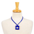 Art glass pendant necklace, 'Lapis Square' - Fused Art Glass Blue Square Pendant Necklace with Suede Cord