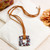 Art glass pendant necklace, 'Animal Print Square' - Animal Print-Themed Fused Art Glass Square Pendant Necklace