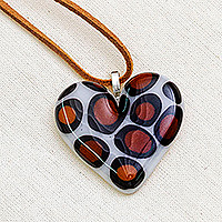 Art glass pendant necklace, 'My Bold Love' - Animal Print Heart-Themed Fused Art Glass Pendant Necklace