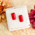 Art glass button earrings, 'Crimson Geometry' - Handmade Rectangular Fused Art Glass Button Earrings in Red