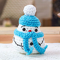 Crocheted decorative accent, 'Cute Snowman' - Crocheted Christmas Decorative Accent with Snowman Motif