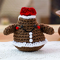 Crocheted decorative accent, 'Cute Gingerbread Man' - Gingerbread Man Cookie-Themed Crocheted Holiday Decoration