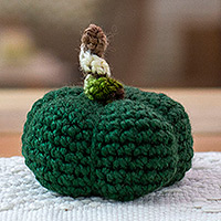 Crocheted decorative accent, 'Cute Green Pumpkin' - Halloween-Themed Green Pumpkin Crocheted Decorative Accent