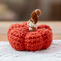 Crocheted decorative accent, 'Cute Pumpkin' - Halloween Pumpkin Crocheted Decorative Accent in Red Hue