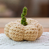 Crocheted decorative accent, 'Cute Beige Pumpkin' - Crocheted Halloween Pumpkin Home Accent in Beige Shade