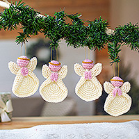 Crocheted ornaments, 'Sweetest Angels' (set of 4) - Set of Four Angel-Themed Crocheted Holiday Ornaments