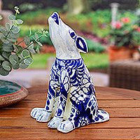 Ceramic sculpture, 'Talavera Coyote' - Talavera-Style Hand-Painted Ceramic Coyote Sculpture