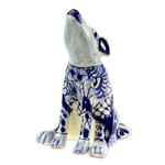 Ceramic sculpture, 'Talavera Coyote' - Talavera-Style Hand-Painted Ceramic Coyote Sculpture