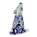 Ceramic sculpture, 'Talavera Coyote' - Talavera-Style Hand-Painted Ceramic Coyote Sculpture
