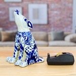 Ceramic sculpture, 'Talavera Coyote' - Talavera-Style Hand-Painted Ceramic Coyote Sculpture