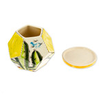 Ceramic mini flower pot, 'Cactus Geometry' - Hexagonal Cactus-Themed Ceramic Mini Planter with Saucer