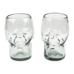 Handblown recycled glass tumblers, 'Mexican Skull' (pair) - Pair of Handblown Recycled Glass Tumblers with Skull Motif
