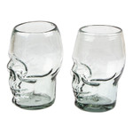 Handblown recycled glass tumblers, 'Mexican Skull' (pair) - Pair of Handblown Recycled Glass Tumblers with Skull Motif