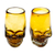 Handblown recycled glass tequila glasses, 'Amber Mexican Skull' (pair) - Pair of Handblown Recycled Glass Brown Skull Tequila Glasses