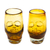 Handblown recycled glass tequila glasses, 'Amber Mexican Skull' (pair) - Pair of Handblown Recycled Glass Brown Skull Tequila Glasses