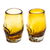 Handblown recycled glass tequila glasses, 'Amber Mexican Skull' (pair) - Pair of Handblown Recycled Glass Brown Skull Tequila Glasses