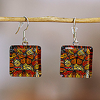 Decoupage dangle earrings, Magical Monarch