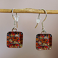 Decoupage dangle earrings, 'Petite Magical Monarch' - Decoupage on Glass Earrings with Monarch Butterfly Motif