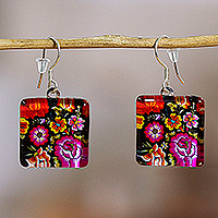 Decoupage dangle earrings, Oaxacan Garden