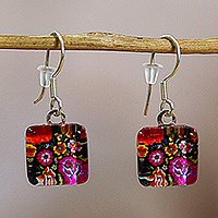 Decoupage dangle earrings, Petite Oaxacan Garden