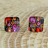 Decoupage stud earrings, Oaxacan Garden