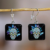 Decoupage dangle earrings, Butterfly Catrina