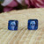 Decoupage stud earrings, 'Stunning Skull' - Skull-Themed Blue and White Decoupage on Glass Stud Earrings