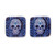 Decoupage stud earrings, 'Stunning Skull' - Skull-Themed Blue and White Decoupage on Glass Stud Earrings