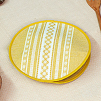 Cotton tortilla holder, 'Warmer in Yellow' - Classic-Patterned Yellow and Ivory Cotton Tortilla Warmer