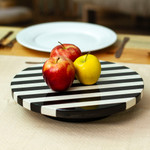 Marble rotating centerpiece, 'Cosmopolitan Banquet' - Striped Modern Black and White Marble Rotating Centerpiece