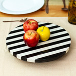 Marble rotating centerpiece, 'Cosmopolitan Banquet' - Striped Modern Black and White Marble Rotating Centerpiece