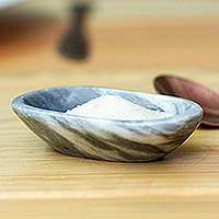 Marble catchall, 'Grey Finesse' - Grey and White Natural Marble Catchall Hand-Carved in Mexico