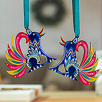 Wood alebrije ornaments, 'Dreamy Coyote' (pair) - Folk Art Alebrije-Themed Coyote-Shaped Wood Ornament Pair