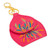 Hand-painted coin purse keychain, 'Fuchsia Coins' - Floral Hand-Painted Fuchsia Faux Leather Coin Purse Keychain